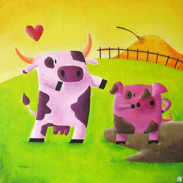 tableau vache sous le charme d'un cochon