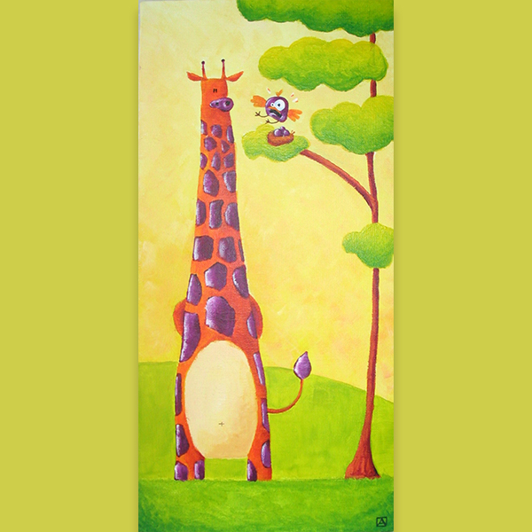 tableau girafe plus haute que les oiseaux