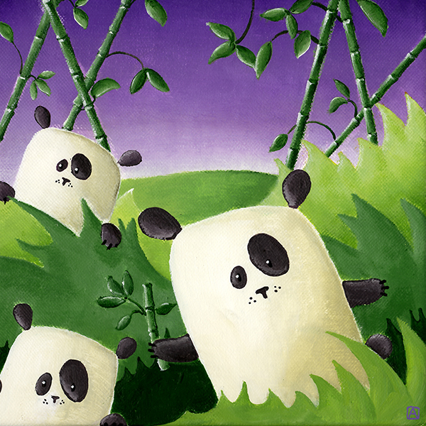 Tableau les pandas au milieu des bambous