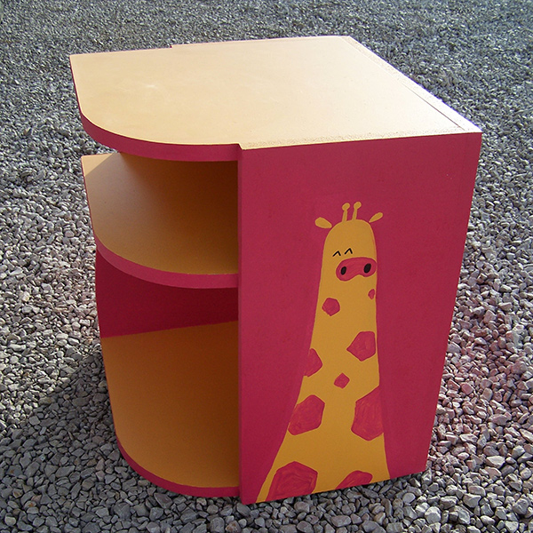 table de chevet enfant girafe fushia et jaune